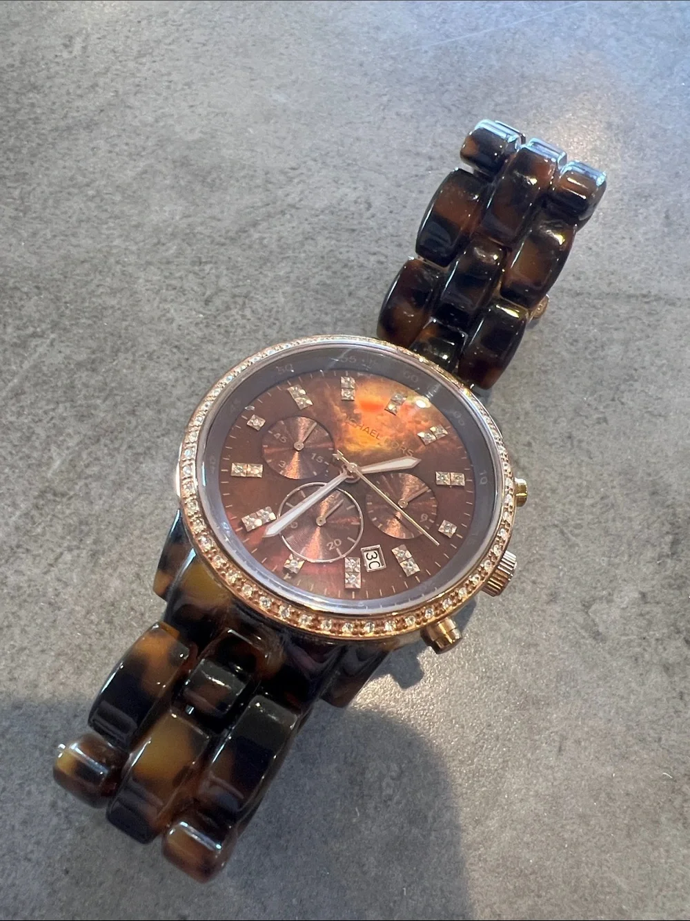 Michael Kors Brown Tortoiseshell Crystal-Trim Chronograph Watch